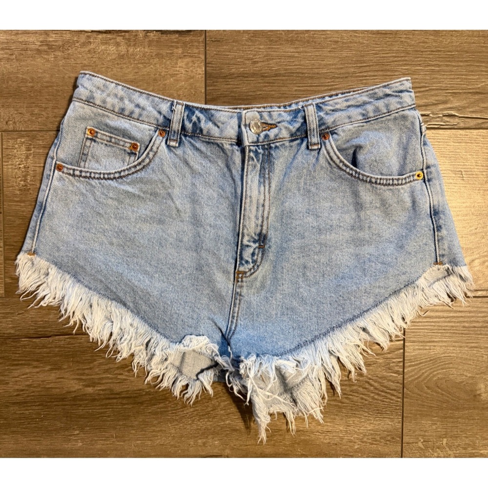 Topshop Kiri Light Wash Distressed Denim Cutoff Shorts Women Size US‎ 8 UK 12